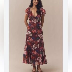 Anthropologie BHLDN Flutter-Sleeve Plunging Maxi Dress NWT 2